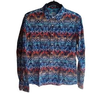 Panhandle Rough Stock Women's Pearl Snap Buttons Multicolor Patterned Sz Small